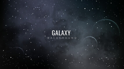 Galaxy background. Abstract constellation background with nebula and planets. Realistic starry night sky.