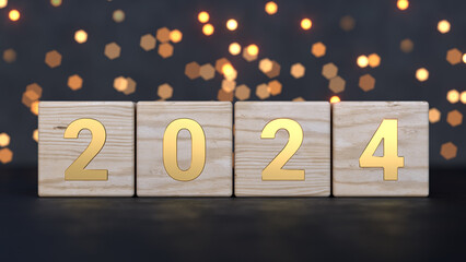 2024 new year concept. Merry Christmas and Happy New Year. 3d render illustration - 637885767