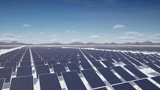 4K60 multi-angle 3D rendering animation of solar power plant