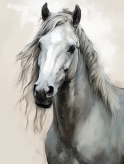 White horse portrait isolated on white background