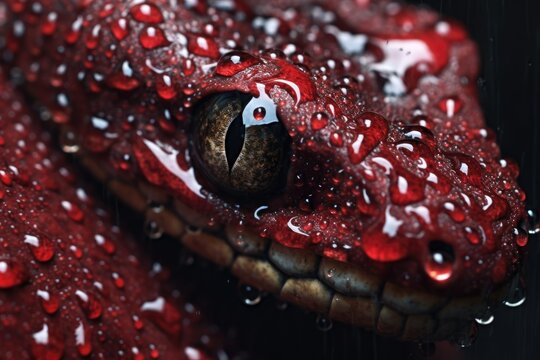 snake fangs and venom droplets macro shot