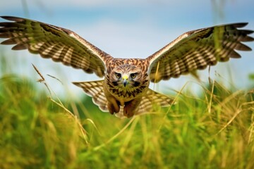 Obraz premium hawk hovering over a meadow, eyes locked on a target