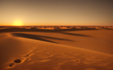 Sunset panorama of sand desert picturesque landscape