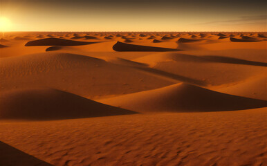 Sunset panorama of sand desert picturesque landscape