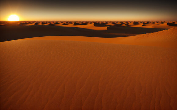 Sunset panorama of sand desert picturesque landscape © Frozen Design