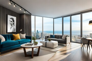 living room interior with glass windows
