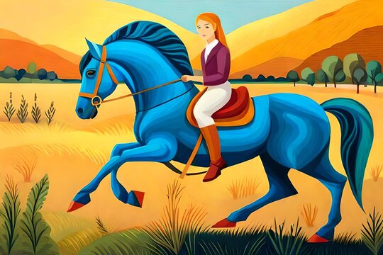 horse riding on the meadow painting