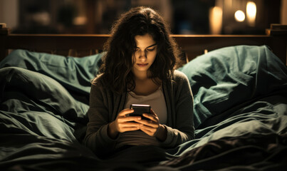Fototapeta premium Revenge Bedtime Procrastination: Battling Mobile Addiction at Night