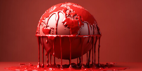 Permacrisis Concept: A Banner of Warning: A photo of the permacrisis concept on a red background, serving as a banner of warning about the dangers of climate change