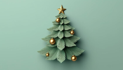 Christmas Tree Mockup Closeup isolated. Green background. Christmas Eve top view flat lay. Winter traditional holidays. Merry Christmas Happy New Year concept blank template copy space. Ai generative