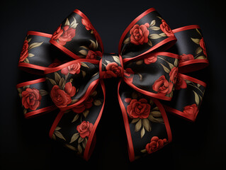 delicate decorated gift ribbon isolated on black background
