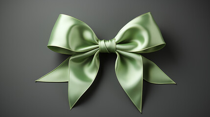 green bow with ribbon, png, isolated dark background