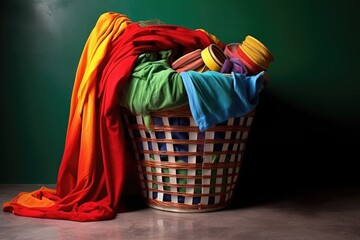 iron and laundry basket with colorful clothes