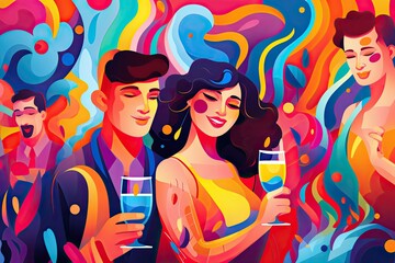 Bright abstract illustration of a cocktail party.