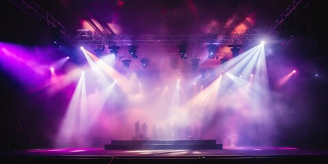 AI Generated. AI Generative. Stage scene event night live concerp show spotlight perfomance background. Light scene show mock up promotion 