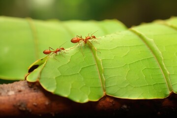 Naklejka premium macro shot of leafcutter ants working together