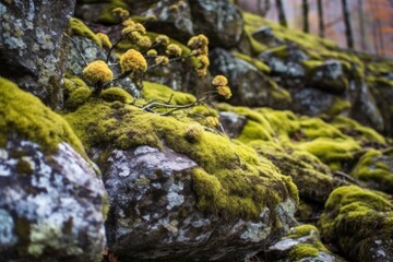 Fototapeta na wymiar lichen growth on rocks near a mountain stream