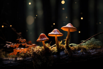 close up of Fly Agaric Amanita muscaria mushroom in the autumn forest, Generative AI - obrazy, fototapety, plakaty