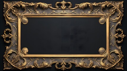vintage luxury golden frame on black background