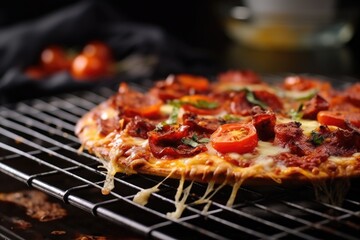 steaming hot homemade pizza on cooling rack