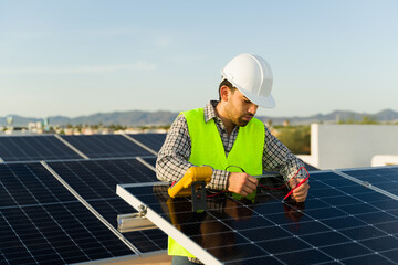 Solar panel installer using a voltage multimeter