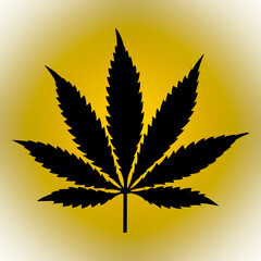 Cannabis Marijuana Leaf black on yellow Background Vector Illustration.