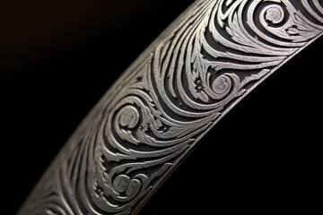 close-up of damascus steel pattern on blade