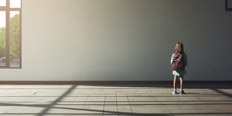 A child arriving at school on the first day of school. Generative AI