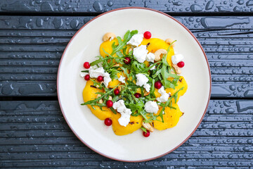 Peach salad, green, vegetable, restaurant, salad.