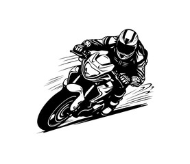 Moto gp vector art. Man on a motorbike at high speed leaning in the curve. Racing sport. Motogp championship. Silhouette on road on a moto competing for championship. Circuit track Background poster
