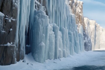 extreme cliff face with snow and ice formations