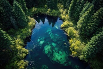aerial view of a hidden forest lagoon