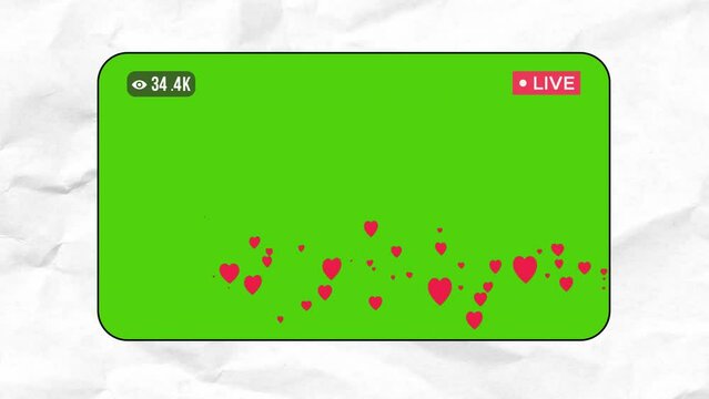 Live Streamed Social Media herat Icon Animation on Green Screen