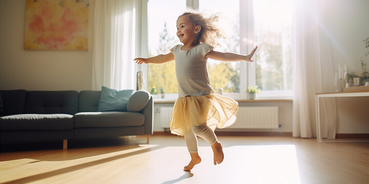 child dancing in the living room.  