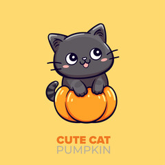 Festive Halloween Feline: Cat and Pumpkin Vector Perfect for Prints & More