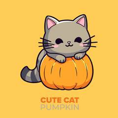 Charming Halloween Kitty & Pumpkin: Adorable Vector Icon for Cards, Prints & More