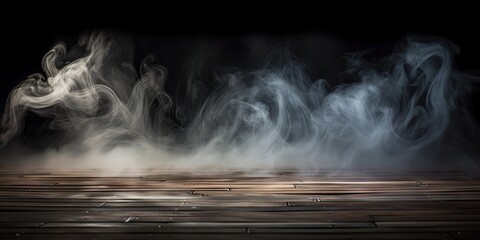 Mystical veil. Dance of fog and light in dark. Abstract noir elegance. Intriguing embrace. Allure of swirling white smoke