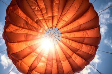 close-up of a parachute opening in mid-air