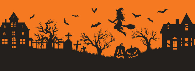 Halloween landscape horizontal banner colorful