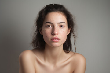 Portrait of woman with acne inflammation