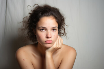 Fototapeta premium Portrait of woman with acne inflammation