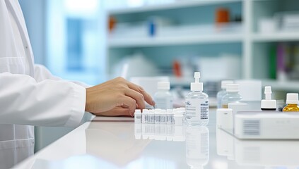 Fototapeta premium Female scientist working in laboratory. Healthcare and medical research and development concept.
