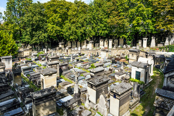 The monumental Montmartre Cemetery, built in early 19th century, in the Montmartre district, where...