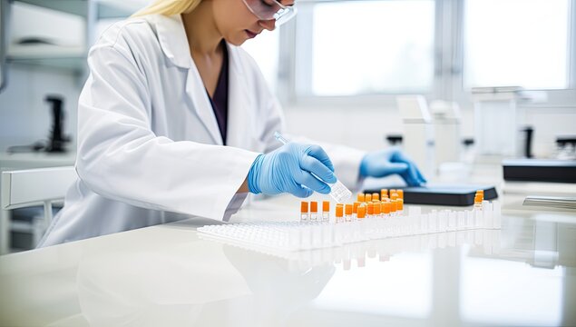 Close-up of a female researcher carrying out scientific research in a lab