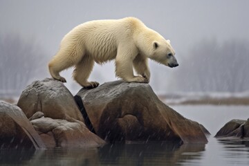 Obraz na płótnie Canvas polar bear climbing back onto ice after unsuccessful hunt
