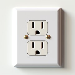 A close up of a white electrical outlet on a wall. Digital image.