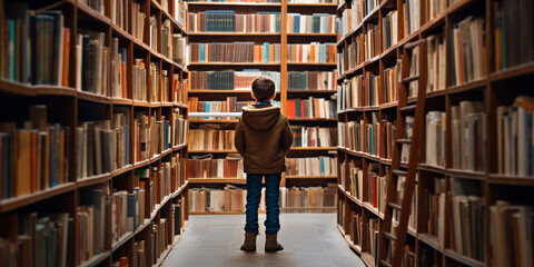 A child among the librarys shelves. Generative AI