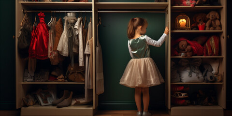 A child playing dress-up in their parents closet.  