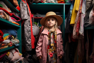 Fototapeta na wymiar A child playing dress-up in their parents closet. 