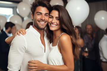 Couple at a party announcing their marriage